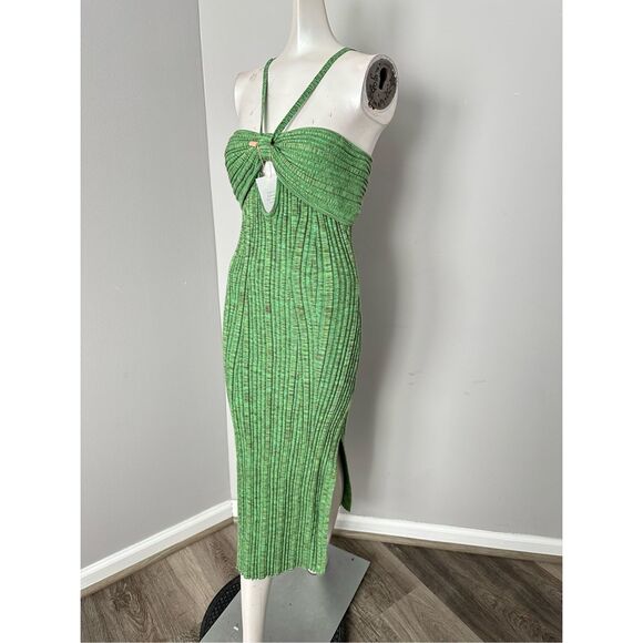 NWT Cult Gaia Halter Cutout Side Slit Elfreda Knit Midi Dress Emerald Small $425 - Picture 10 of 12